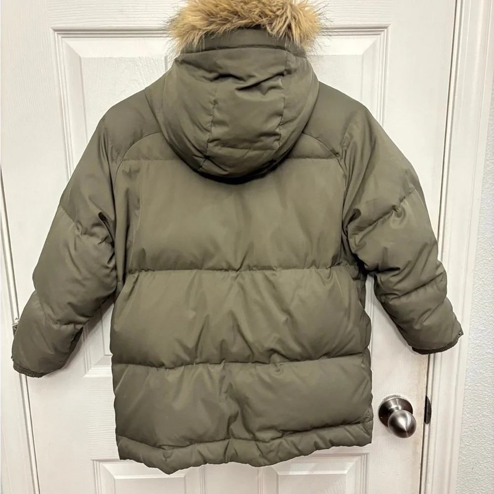 Olive Green Puffer Jacket with Faux Fur Hood